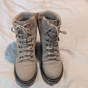 Jennifer Lopez Cream Lace-Up Boots